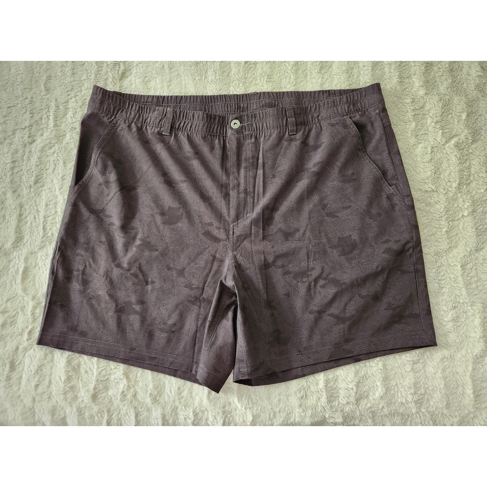 Columbia PFG Shorts Mens XXL Gray Fish Topographic Print Performance Fishing 6"